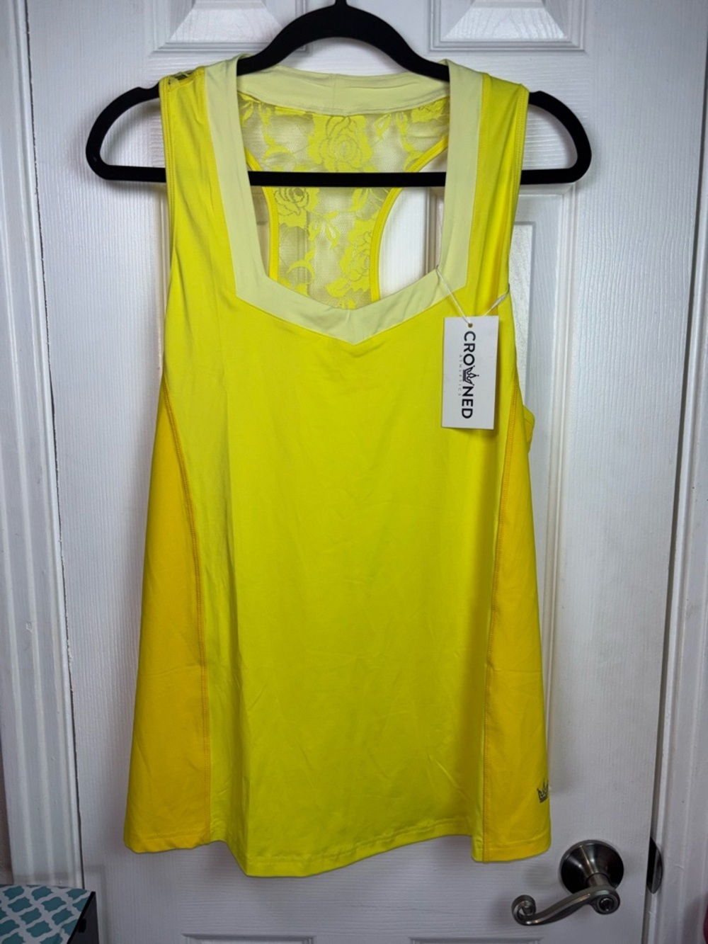 CROWNED ATHLETICS DISNEY BELLE NWT Neon Yellow Lace-Back Tank Top XXL NWT